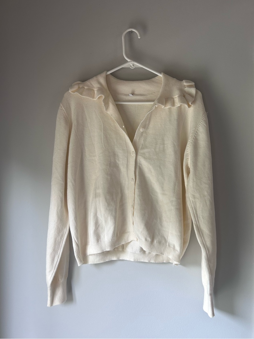 Cream Ruffle Collar Women's Sweater Cardigan